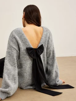 Sale Backless Bow Shift Sweater Sweater Tops|Sweaters & Cardigans
