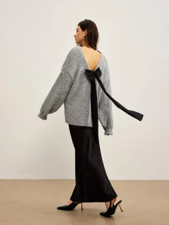 Sale Backless Bow Shift Sweater Sweater Tops|Sweaters & Cardigans