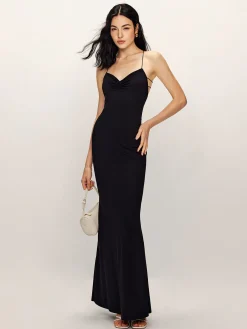Backless Cami Fishtail Jersey Dress Black Dresses|Casual Dresses