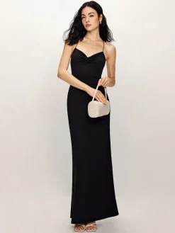 Backless Cami Fishtail Jersey Dress Black Dresses|Casual Dresses