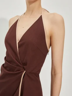 Clearance Backless Contrast Trim Knotted Dress Vacation Dresses|Summer Dresses