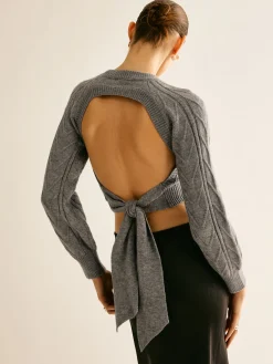 Clearance Backless Crop Tie Sweater Knitwear|Tops