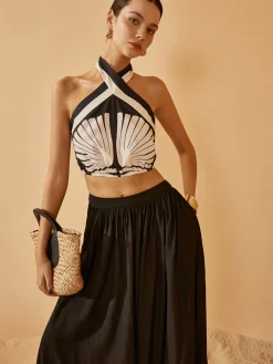 Backless Cross Halter Print Tank Top Tank Tops & Camis|Tops