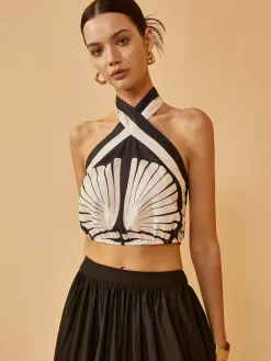 Backless Cross Halter Print Tank Top Tank Tops & Camis|Tops