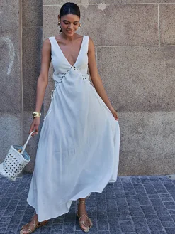 Hot Backless Cutout Criss Cross Dress White Dresses|Vacation Dresses