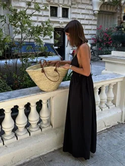 Backless Drawstring Cami Long Dress Black Dresses|Casual Dresses