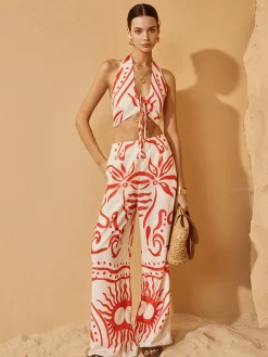 Hot Backless Drawstring Print Pants Set Pants Sets|Matching Sets