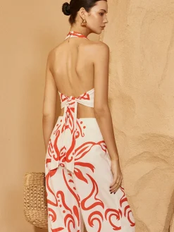 Hot Backless Drawstring Print Pants Set Pants Sets|Matching Sets