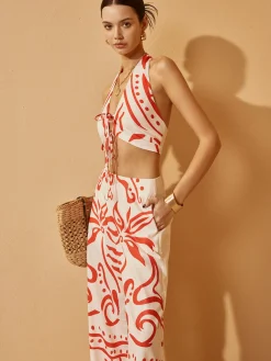 Hot Backless Drawstring Print Pants Set Pants Sets|Matching Sets