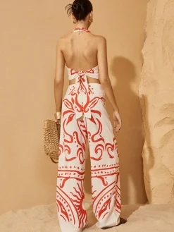 Hot Backless Drawstring Print Pants Set Pants Sets|Matching Sets
