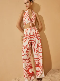 Hot Backless Drawstring Print Pants Set Pants Sets|Matching Sets
