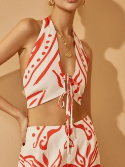 Hot Backless Drawstring Print Pants Set Pants Sets|Matching Sets
