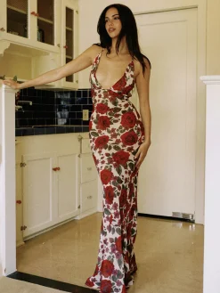 Best Backless Floral Long Dress Floral Dresses|Cocktail & Party Dresses
