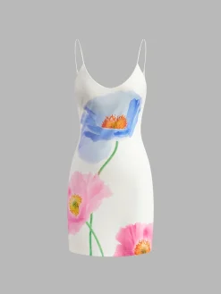 Hot Backless Floral Short Dress White Dresses|Casual Dresses