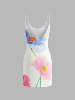 Hot Backless Floral Short Dress White Dresses|Casual Dresses