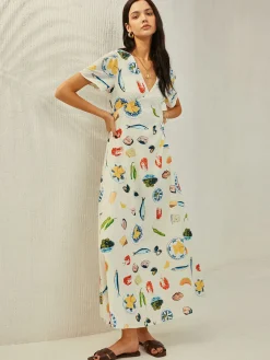 Sale Backless Knotted Floral V-Neck Dress White Dresses|Casual Dresses