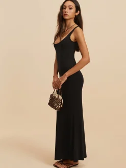 Sale Backless Low Cut Long Dress Black Dresses|Casual Dresses