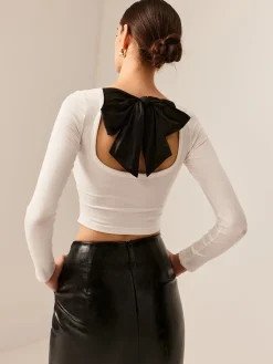 Backless Pleated Bow Crop T-Shirt Crop Tops|T-shirts