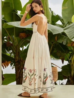 Outlet Backless Pleated Floral Dress Casual Dresses|Floral Dresses