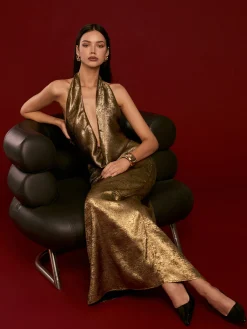 Online Backless Pleated Halter Dress Casual Dresses|Cocktail & Party Dresses