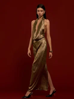 Online Backless Pleated Halter Dress Casual Dresses|Cocktail & Party Dresses