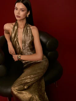 Online Backless Pleated Halter Dress Casual Dresses|Cocktail & Party Dresses