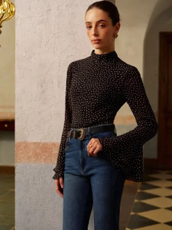 Online Backless Polka Dot Bow Chiffon Shirt Tops