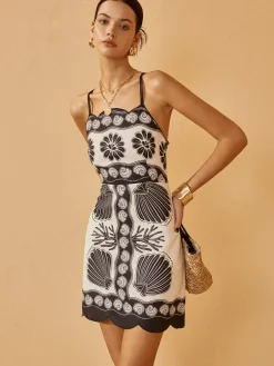 Online Backless Print Drawstring Dress White Dresses|Casual Dresses