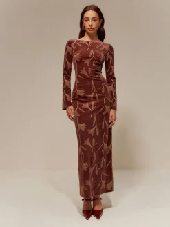 Hot Backless Printed Velvet Slim Dress Casual Dresses|Long Dresses