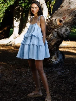 Backless Ruffle Sleeveless Layered Dress Casual Dresses|Vacation Dresses
