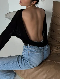 Online Backless Sexy Knit T-Shirt T-shirts|Knitwear