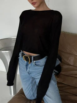 Online Backless Sexy Knit T-Shirt T-shirts|Knitwear