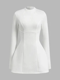 Best Backless Skinny Zipper Dress White Dresses|Casual Dresses