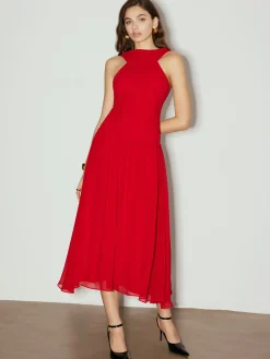 New Backless Sleeveless Chiffon Panel Dress Cocktail & Party Dresses|Vacation Dresses