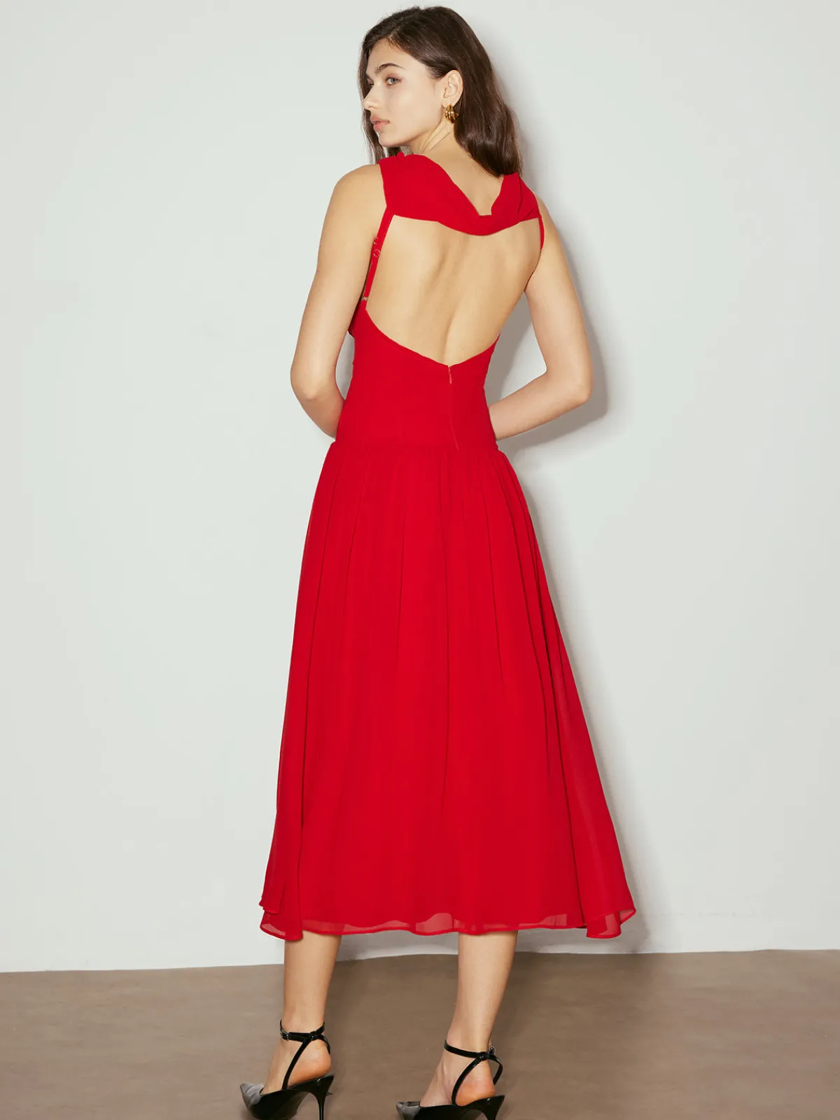 New Backless Sleeveless Chiffon Panel Dress Cocktail & Party Dresses|Vacation Dresses
