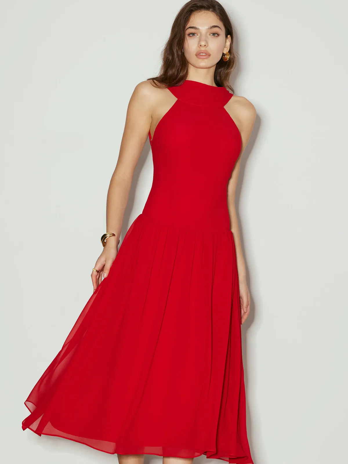 New Backless Sleeveless Chiffon Panel Dress Cocktail & Party Dresses|Vacation Dresses
