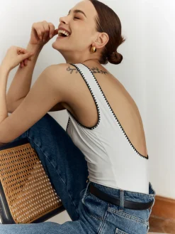 Clearance Backless Slim Low Cut Bodysuit Bodysuits|Bodysuits