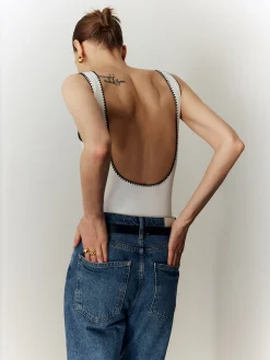 Clearance Backless Slim Low Cut Bodysuit Bodysuits|Bodysuits