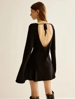 Discount Backless Slim Short Dress Black Dresses|Sweater Dresses