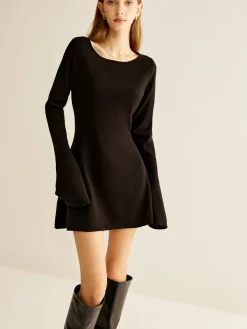 Discount Backless Slim Short Dress Black Dresses|Sweater Dresses