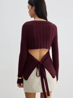Sale Backless Slim Tie Knit Top Sweater Tops|Sweaters & Cardigans