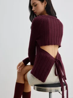 Sale Backless Slim Tie Knit Top Sweater Tops|Sweaters & Cardigans