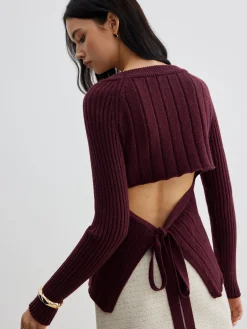 Sale Backless Slim Tie Knit Top Sweater Tops|Sweaters & Cardigans