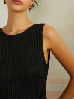 Hot Backless Slit Sleeveless Sweater Dress Black Dresses|Sweater Dresses