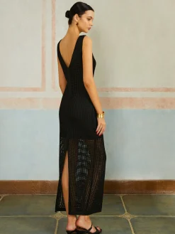 Hot Backless Slit Sleeveless Sweater Dress Black Dresses|Sweater Dresses
