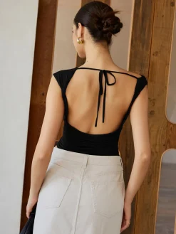 Sale Backless Tie Back T-Shirt T-shirts|Tops