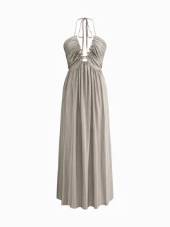 Backless U-Neck Halter Strap Long Dress White Dresses|Casual Dresses
