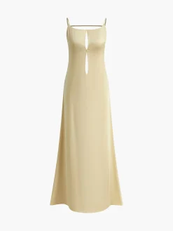 Sale Backless Vacation Satin Long Dress Casual Dresses|Vacation Dresses