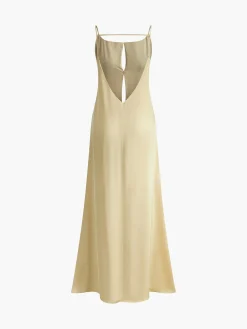 Sale Backless Vacation Satin Long Dress Casual Dresses|Vacation Dresses