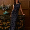 Sale Backless Velvet-Floral Pleated Skirt Set Skirt Sets|Long Sleeve Sets